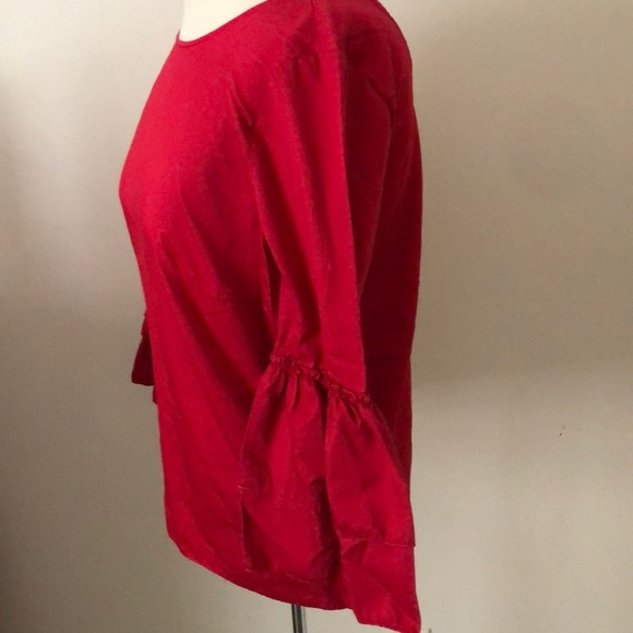 Jane & Delancey top bouse Small Lace Up Back Boho Peasant top Bell sleeves Red - Picture 3 of 7